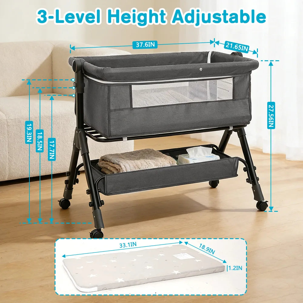 Portable Baby Bassinet Foldable Height Splicing Baby Cradle 3 in 1