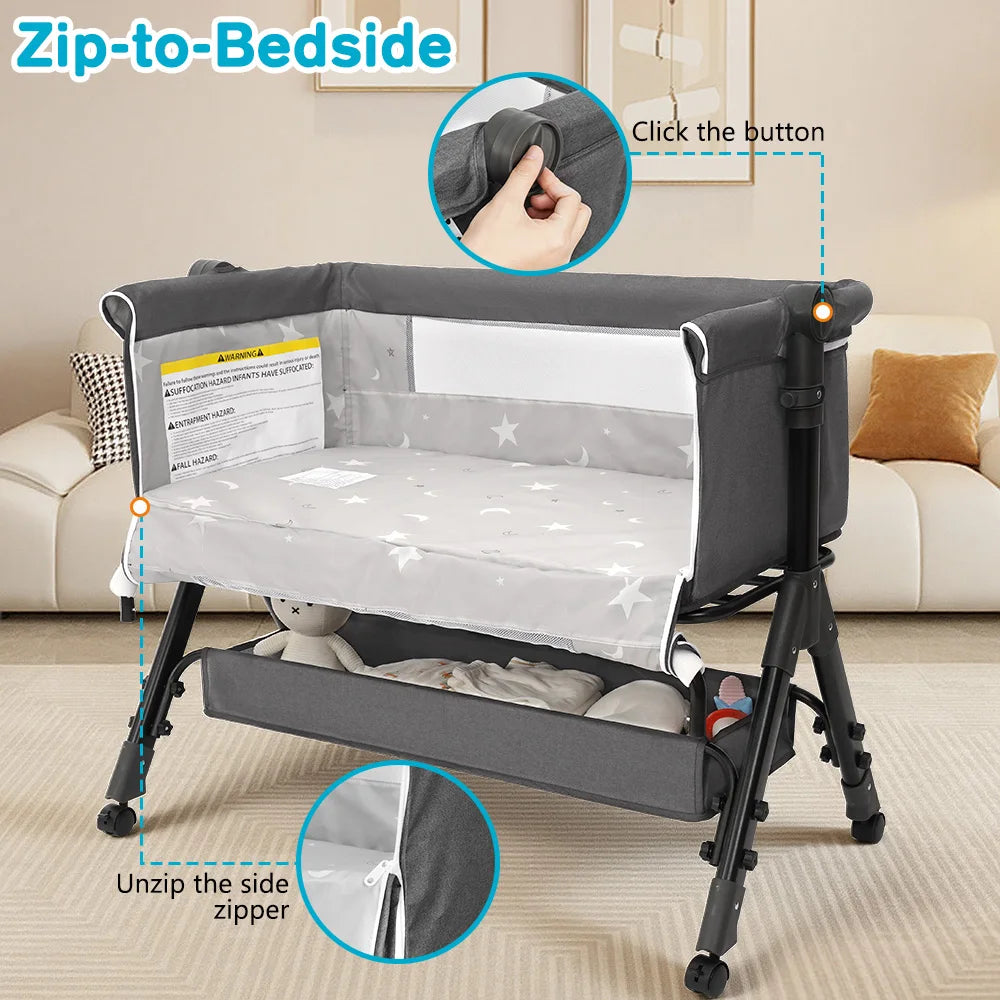 Portable Baby Bassinet Foldable Height Splicing Baby Cradle 3 in 1