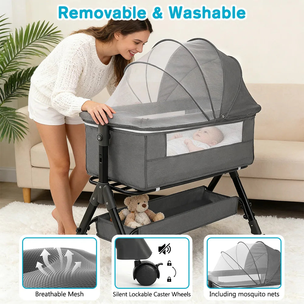 Portable Baby Bassinet Foldable Height Splicing Baby Cradle 3 in 1