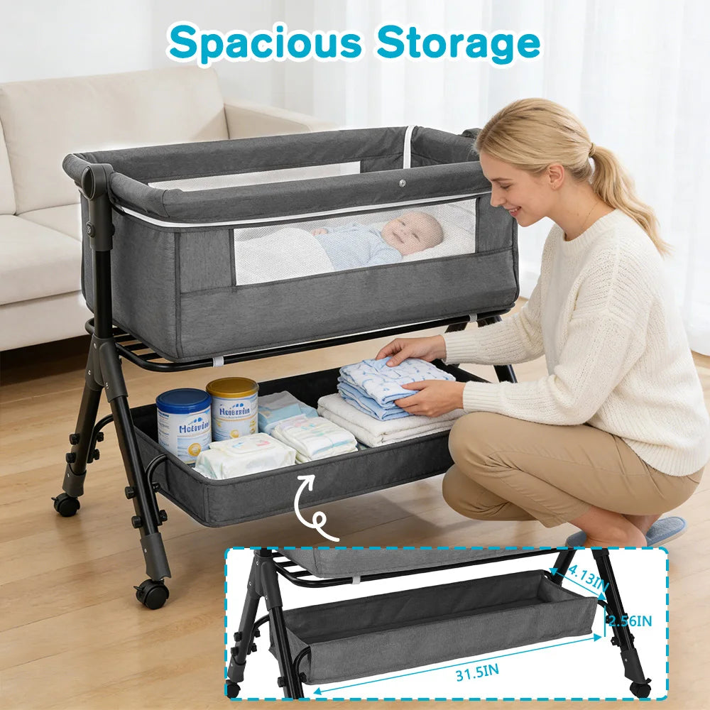 Portable Baby Bassinet Foldable Height Splicing Baby Cradle 3 in 1