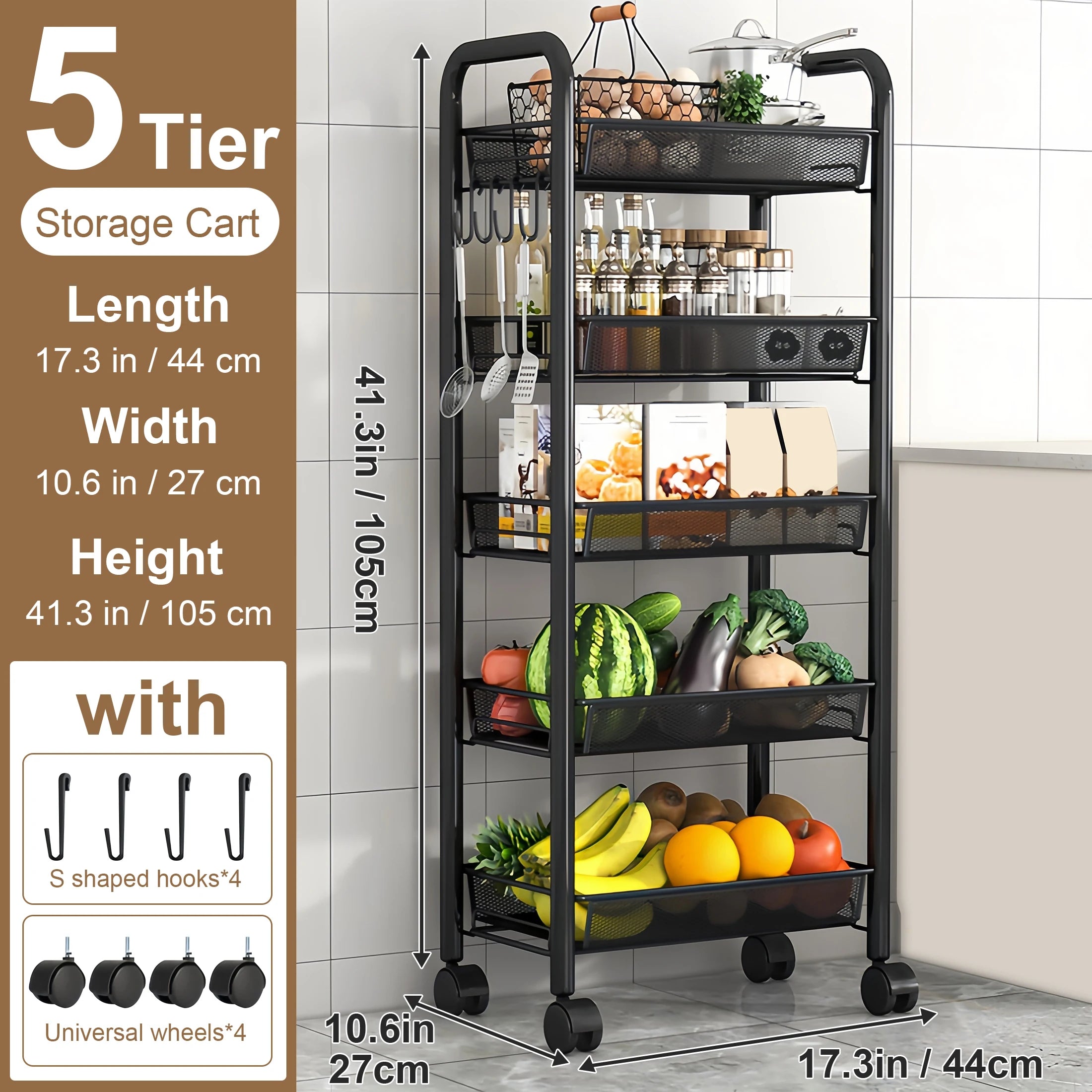 Multilayer Kitchen Storage Rack Metal Utility Cart Stackable