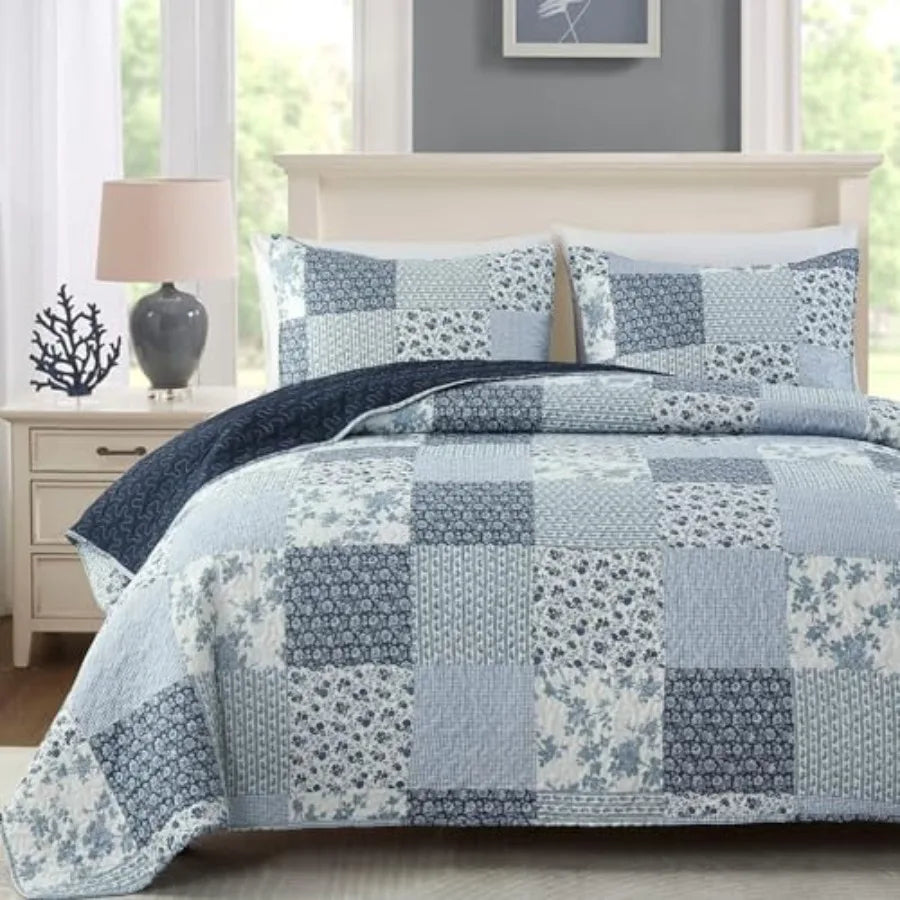 3-Piece King Quilt Set Lightweight Soft  Patchwork Bedspread