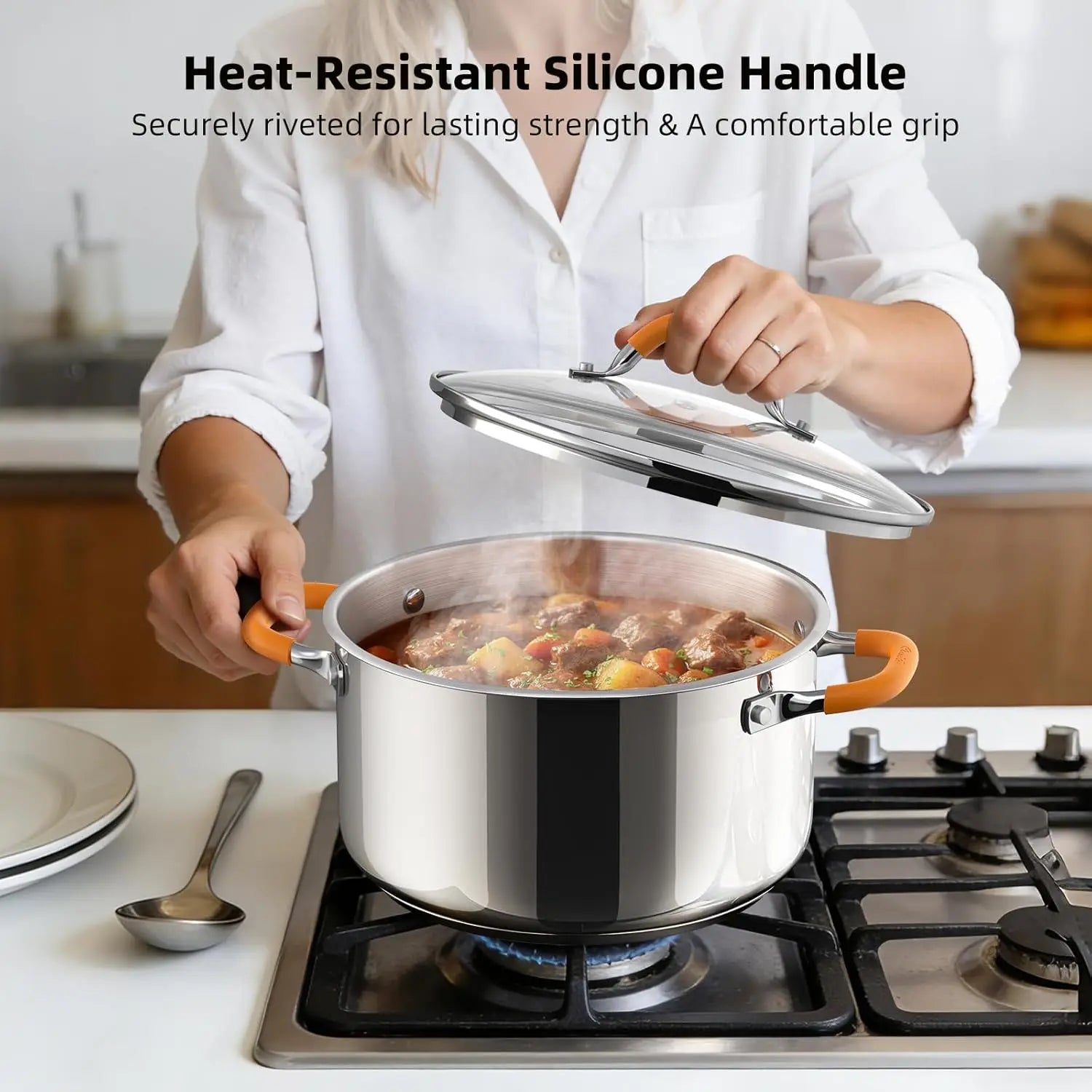 11 Quart Stainless Steel Stock Pot with Lid, Heavy-Duty