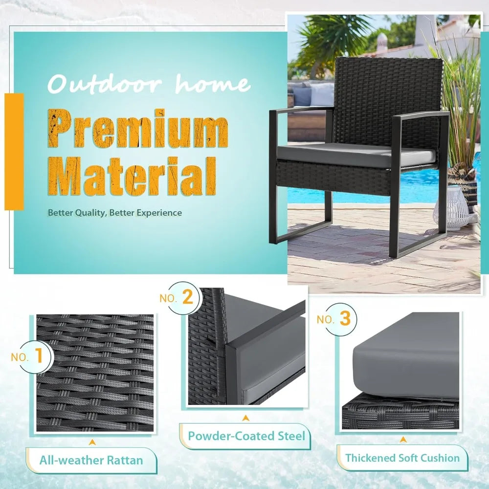 3 Pieces Outdoor Patio Wicker Furniture Set,  with Coffee Table for Yard and Bistro