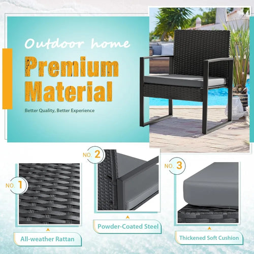 3 Pieces Outdoor Patio Wicker Furniture Set,  with Coffee Table for Yard and Bistro