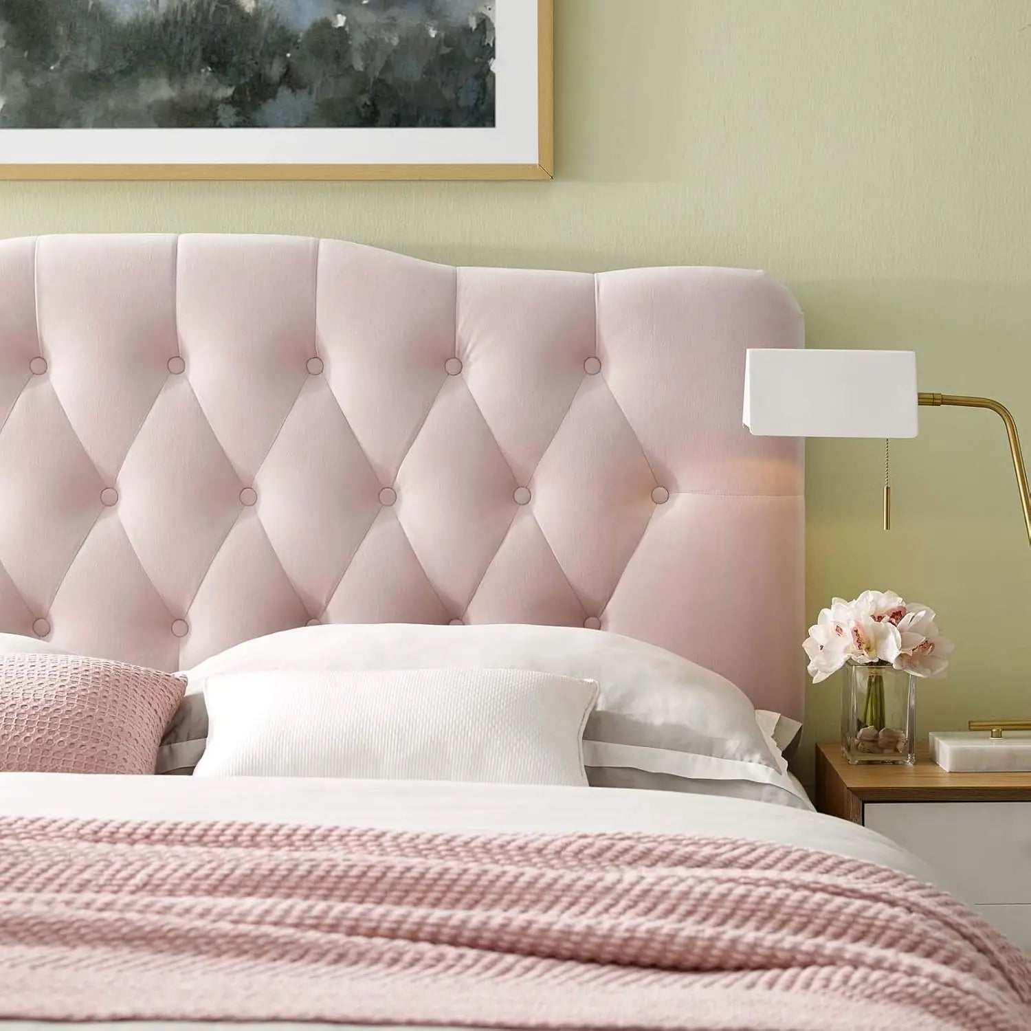 Blue Diamond Tufted Velvet Full Headboard with Performance Fabric,