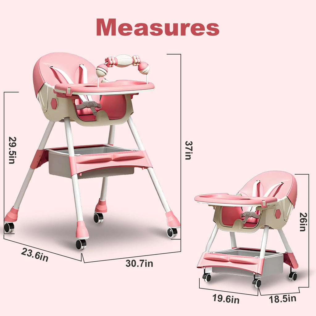 Foldable Baby High Chair 4-in-1 Reclining Feeding Table Chair Seat