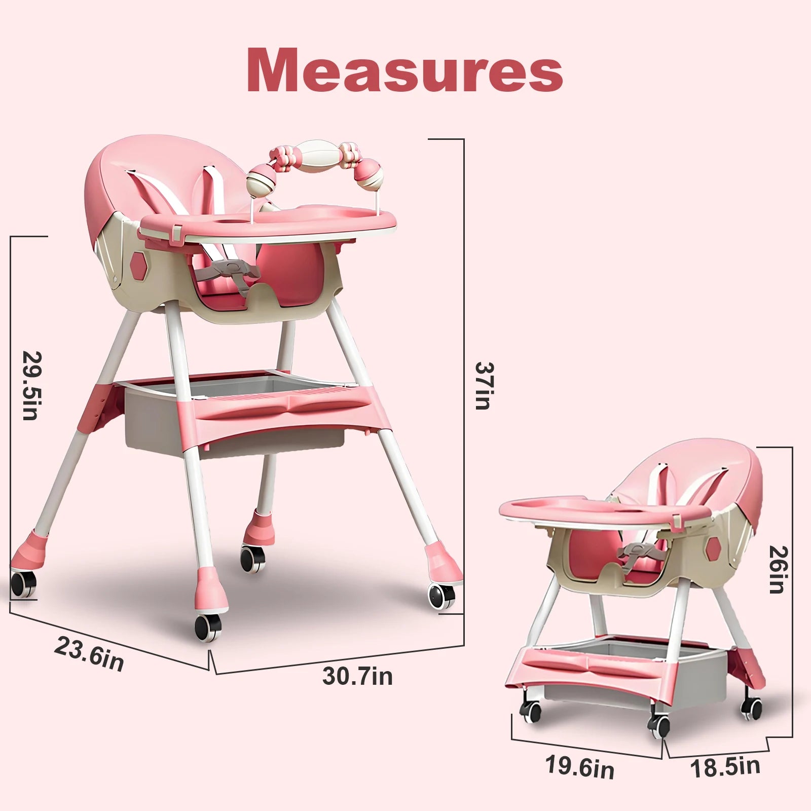 Foldable Baby High Chair 4-in-1 Reclining Feeding Table Chair Seat