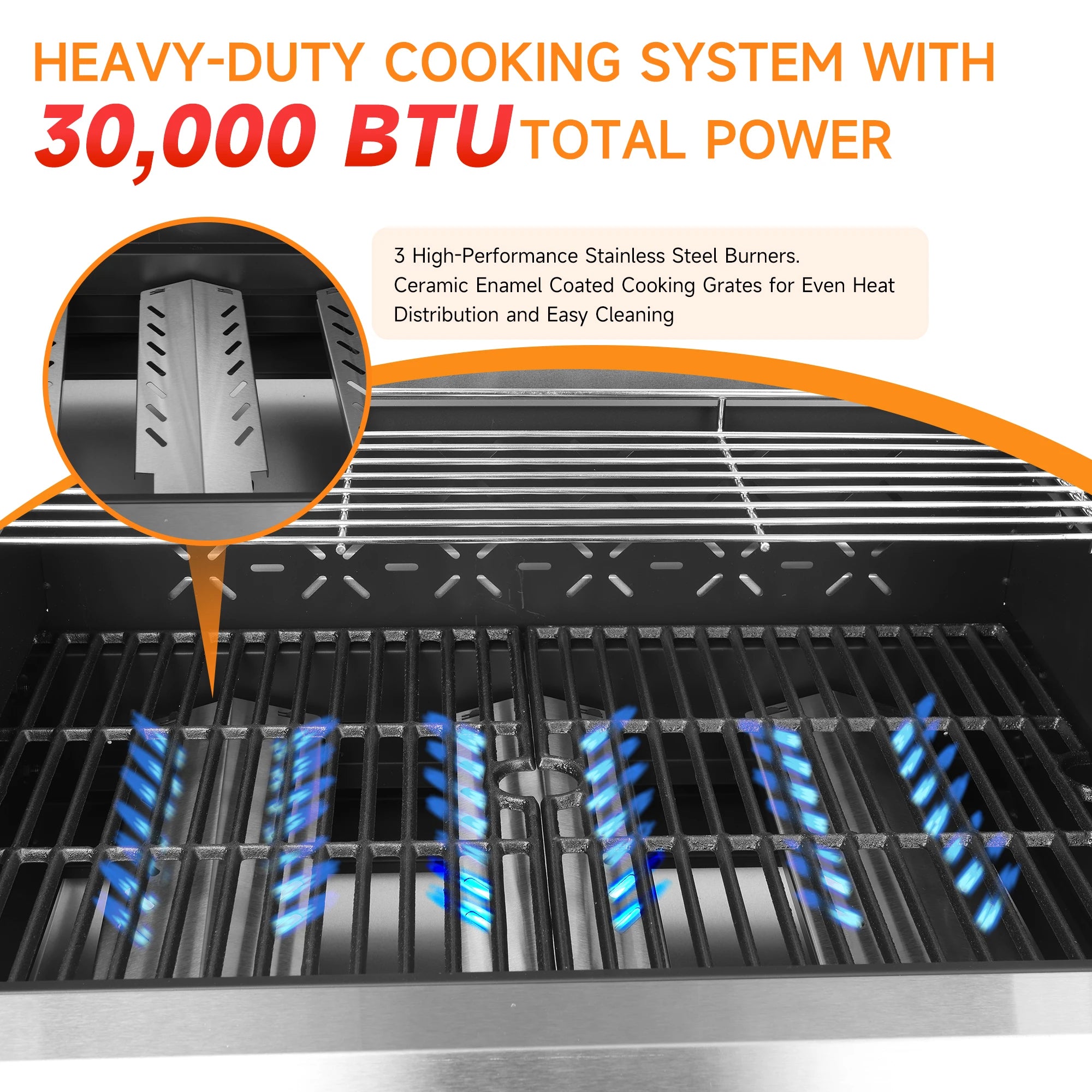 3-Burner Propane Gas Grill with Warming Rack, 30,000 BTU Outdoor BBQ Grill,