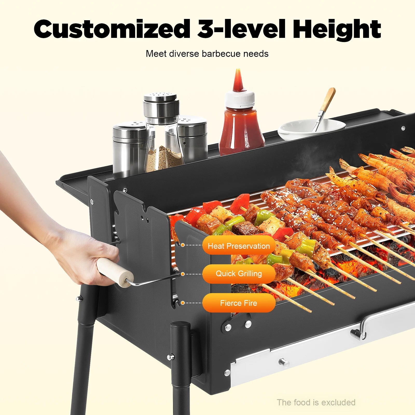 70*40*23.5cm Barbecue Charcoal Grill Stainless Steel Folding Portable