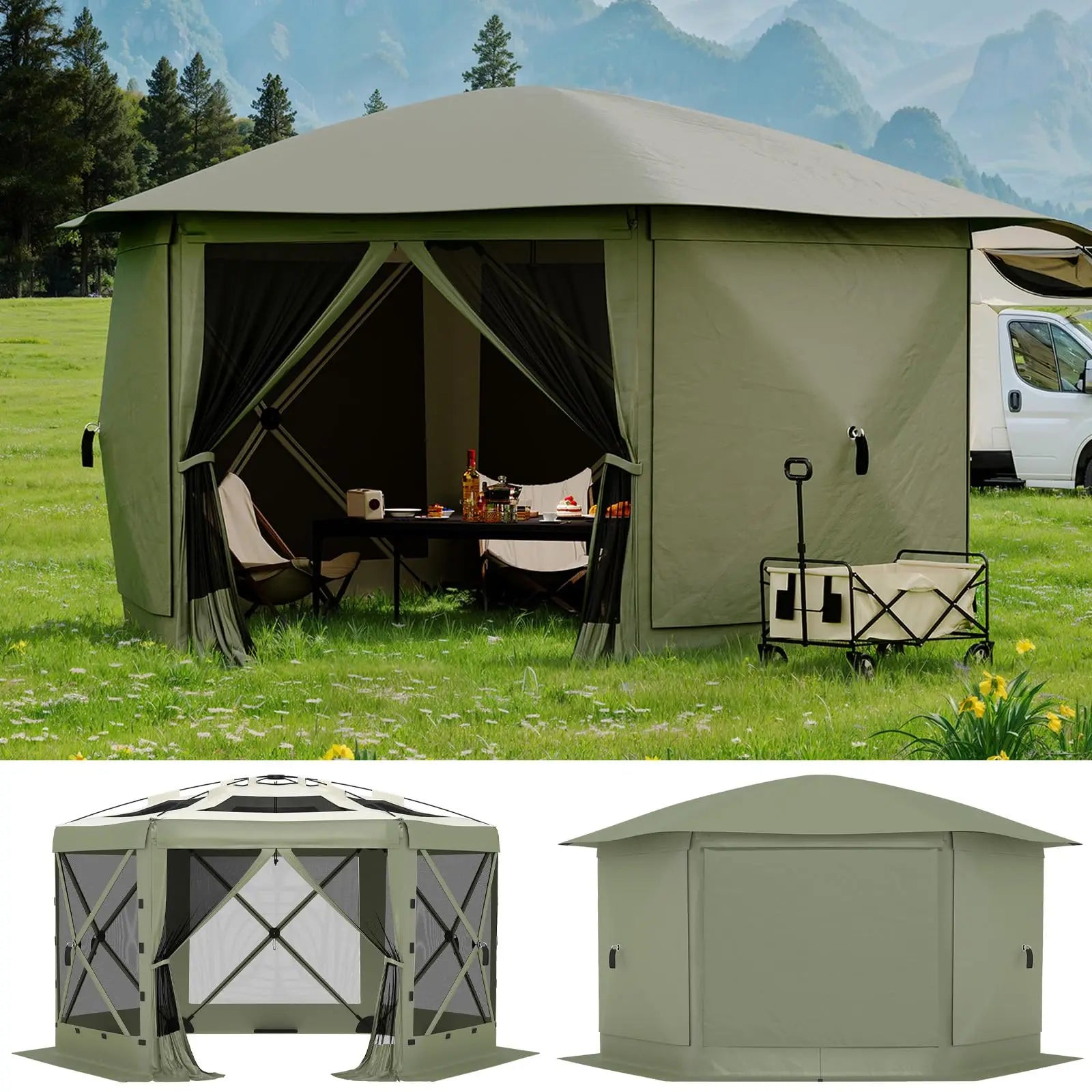 13FT  Gazebo 6-Sided  Canopy Tent With Mosquito Netting,