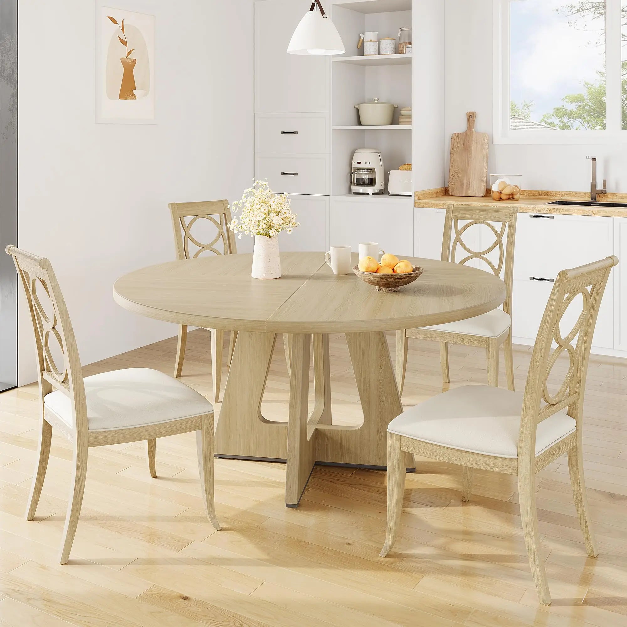 47-Inch Round Dining Table Large Wooden Kitchen Table For 4 to 6,