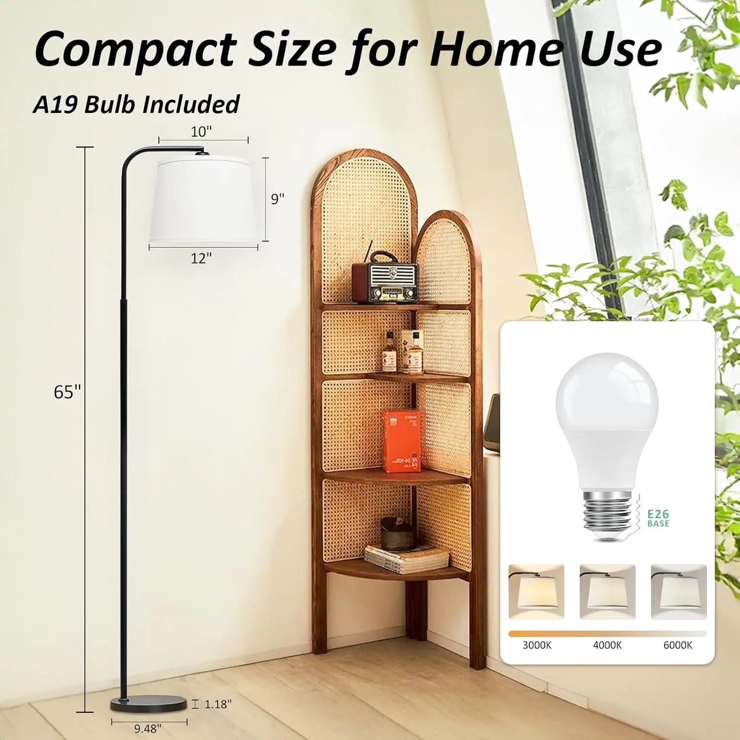 Arc Floor Lamp with 3 Color Temperatures, Adjustable Head, and Foot Switch