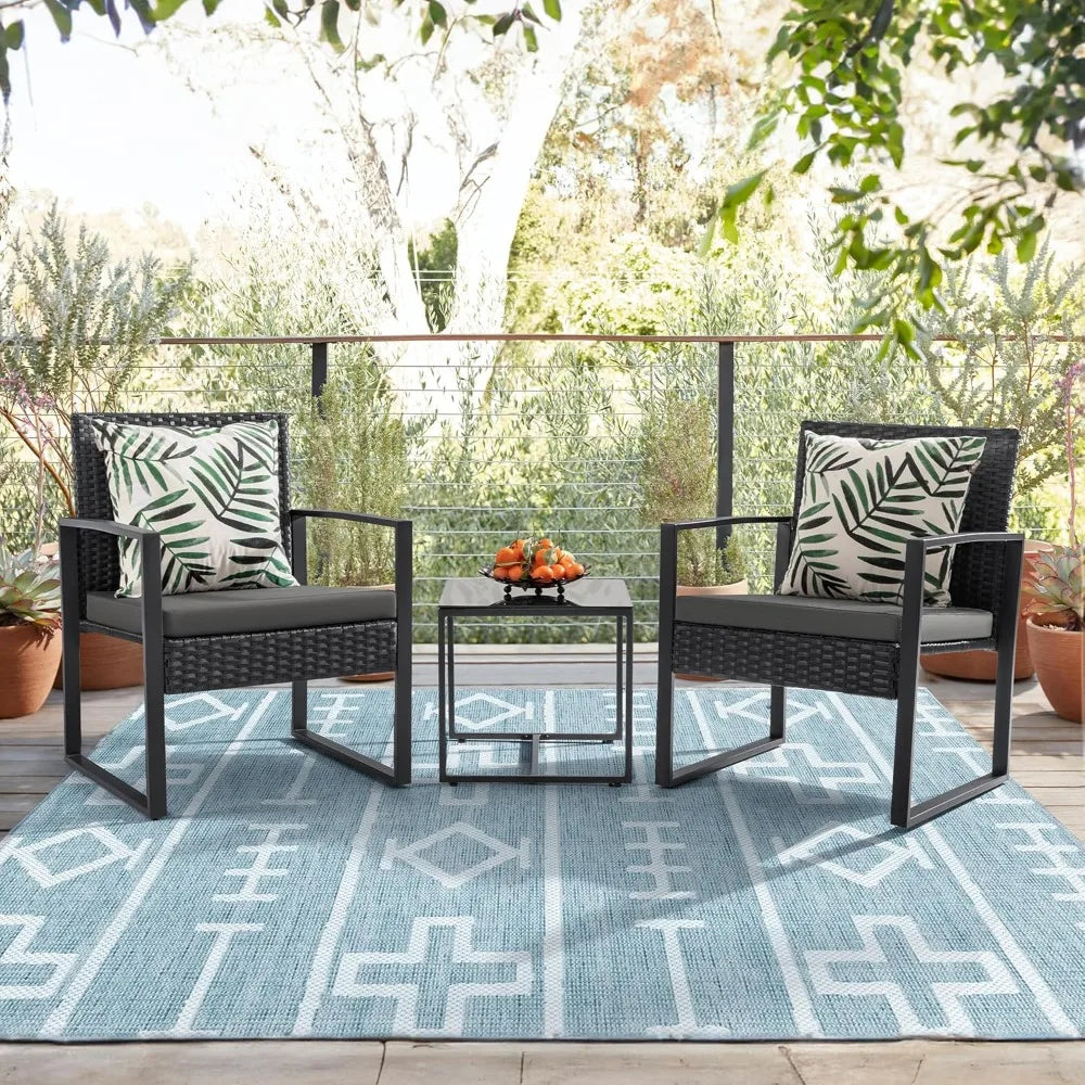 3 Pieces Outdoor Patio Wicker Furniture Set,  with Coffee Table for Yard and Bistro
