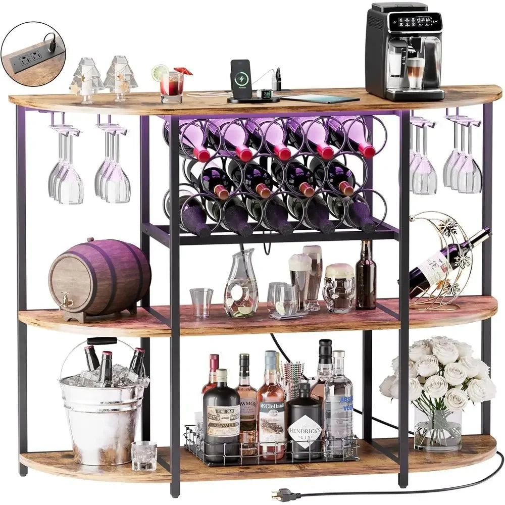 Illuminated Wine Bar Cabinet with Power Outlets,