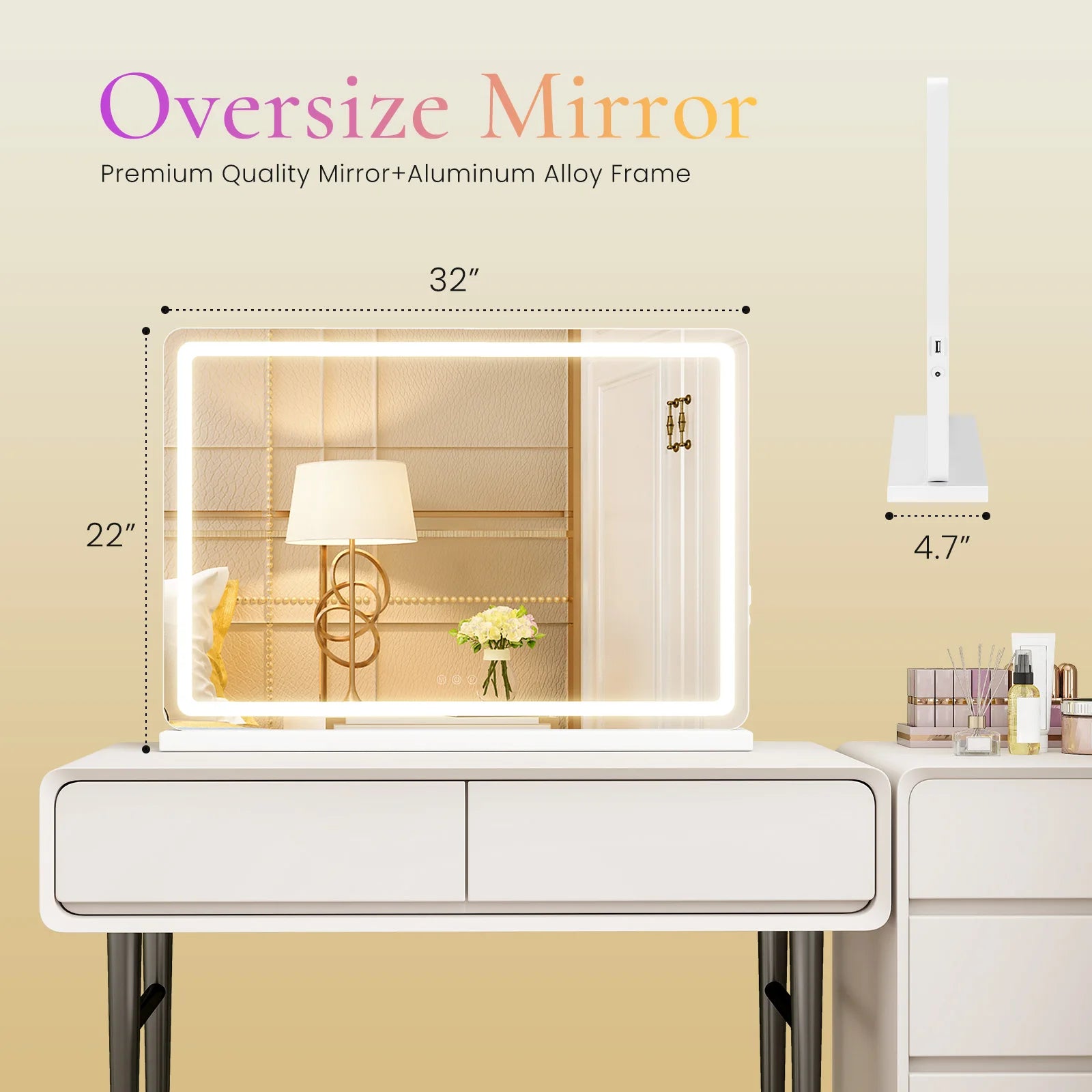 LED Vanity Mirror with Lights Aluminum Frame Bathroom Mirror Dimmable