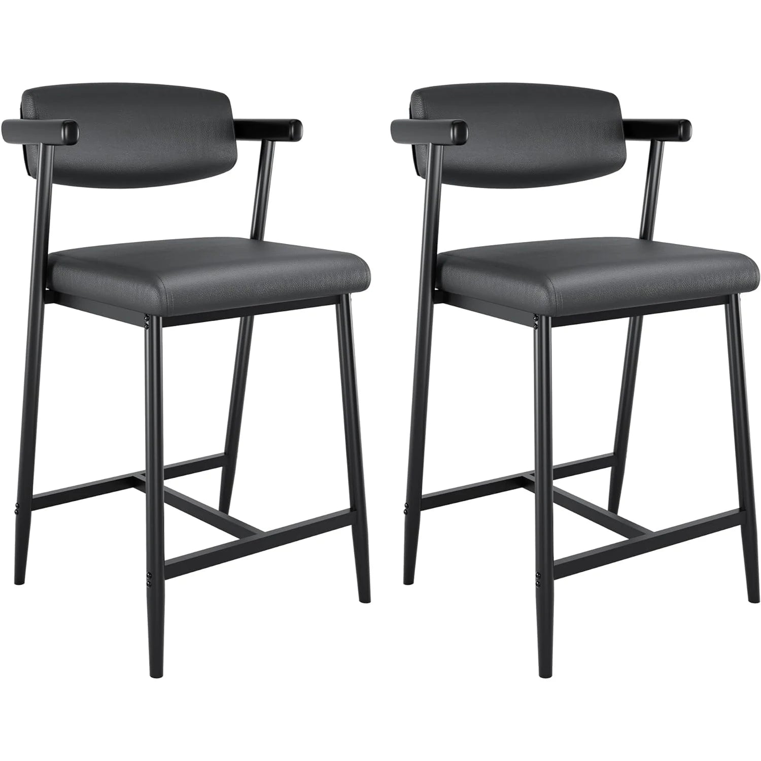 2PCS Counter Height Bar Stools  ,Upholstered PU Leather Dining Chair