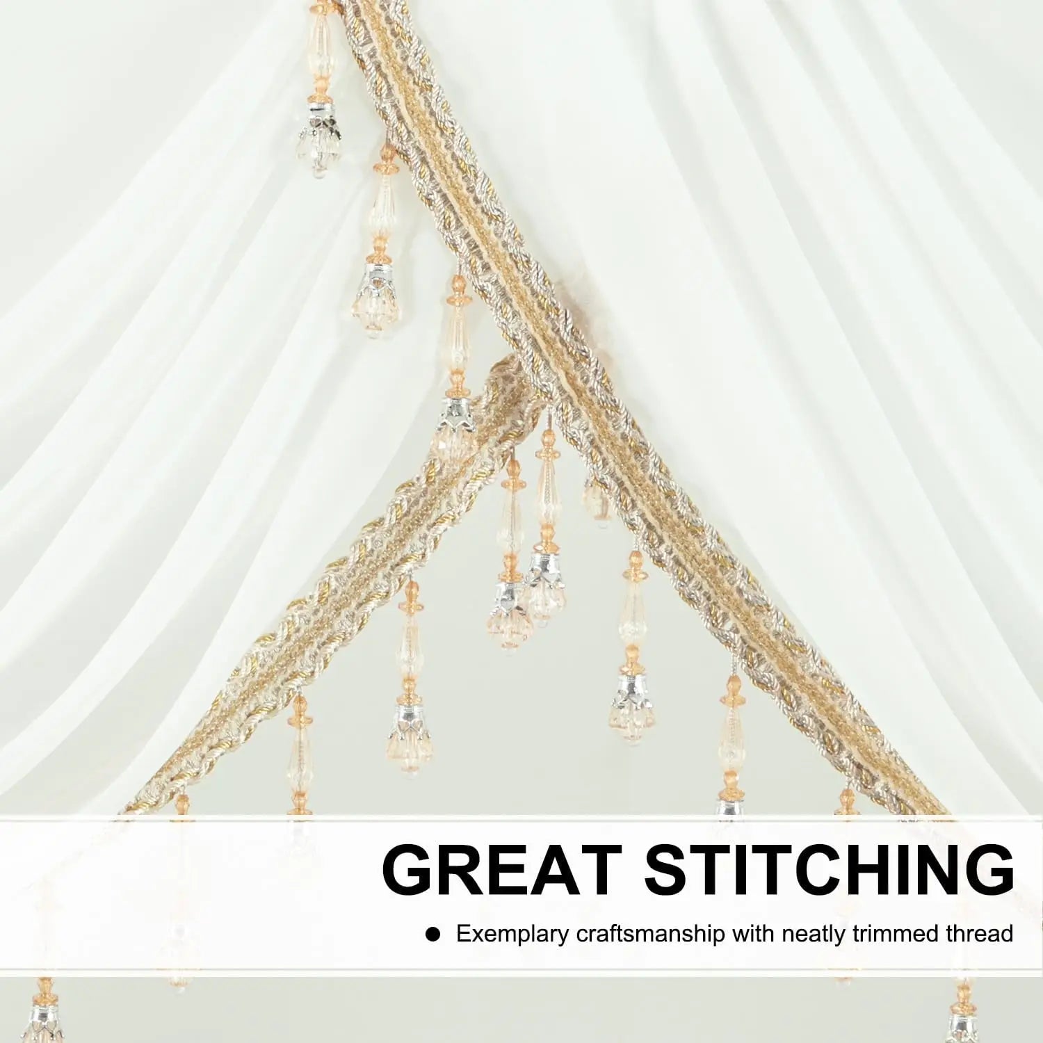 Luxury Sheer Valance with Beaded Tassels - Vintage Waterfall Swag Curtains