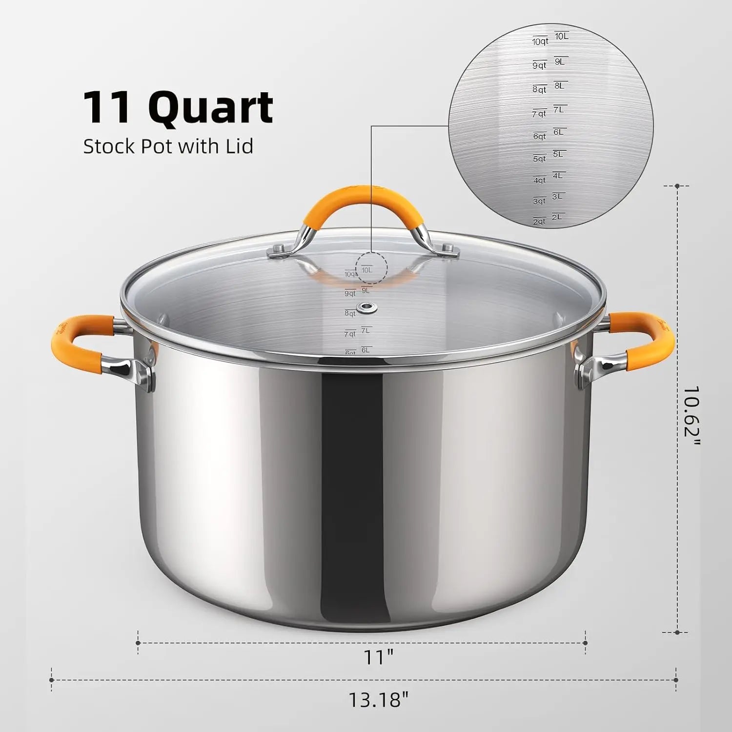 11 Quart Stainless Steel Stock Pot with Lid, Heavy-Duty