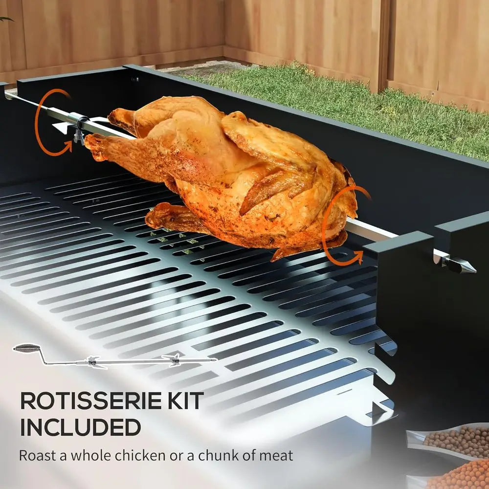 3-Level Charcoal Rotisserie Grill with Folding Shelves, Wind Guard,