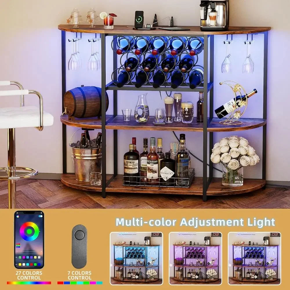 Illuminated Wine Bar Cabinet with Power Outlets,