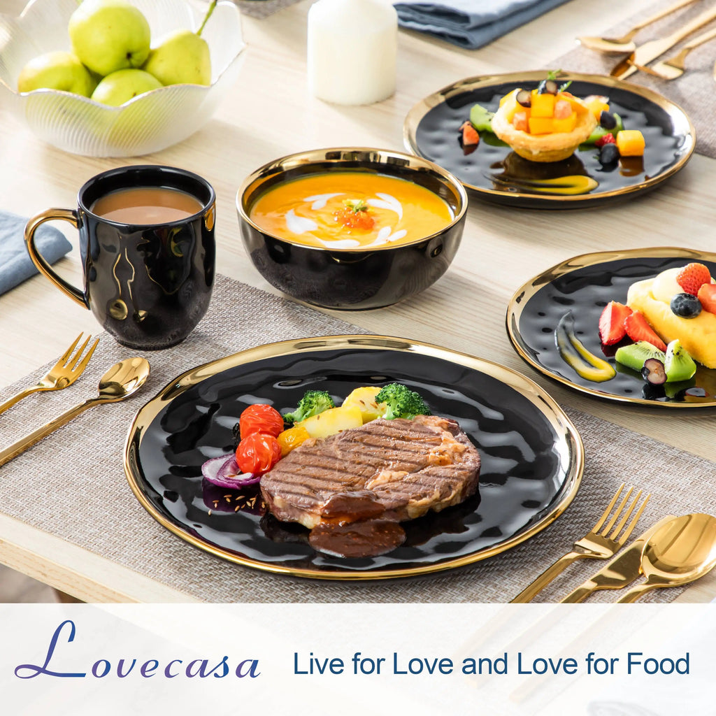 16/32 Piece Black Porcelain Dinnerware Set