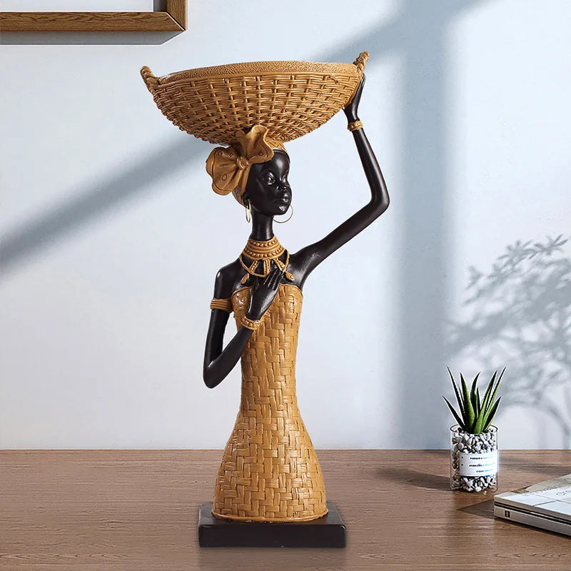 African Tribal Home Decor, Vintage Woven Pattern Resin Sculpture,