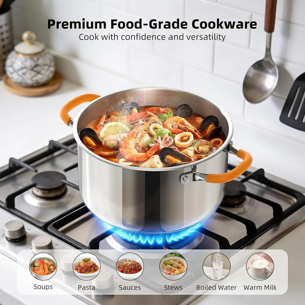 11 Quart Stainless Steel Stock Pot with Lid, Heavy-Duty