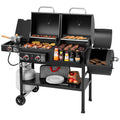 2-Burner Gas and Charcoal  Grill with Offset Smoker & Side Burner,