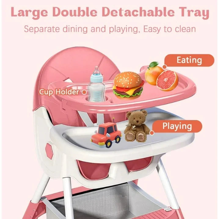 Foldable Baby High Chair 4-in-1 Reclining Feeding Table Chair Seat