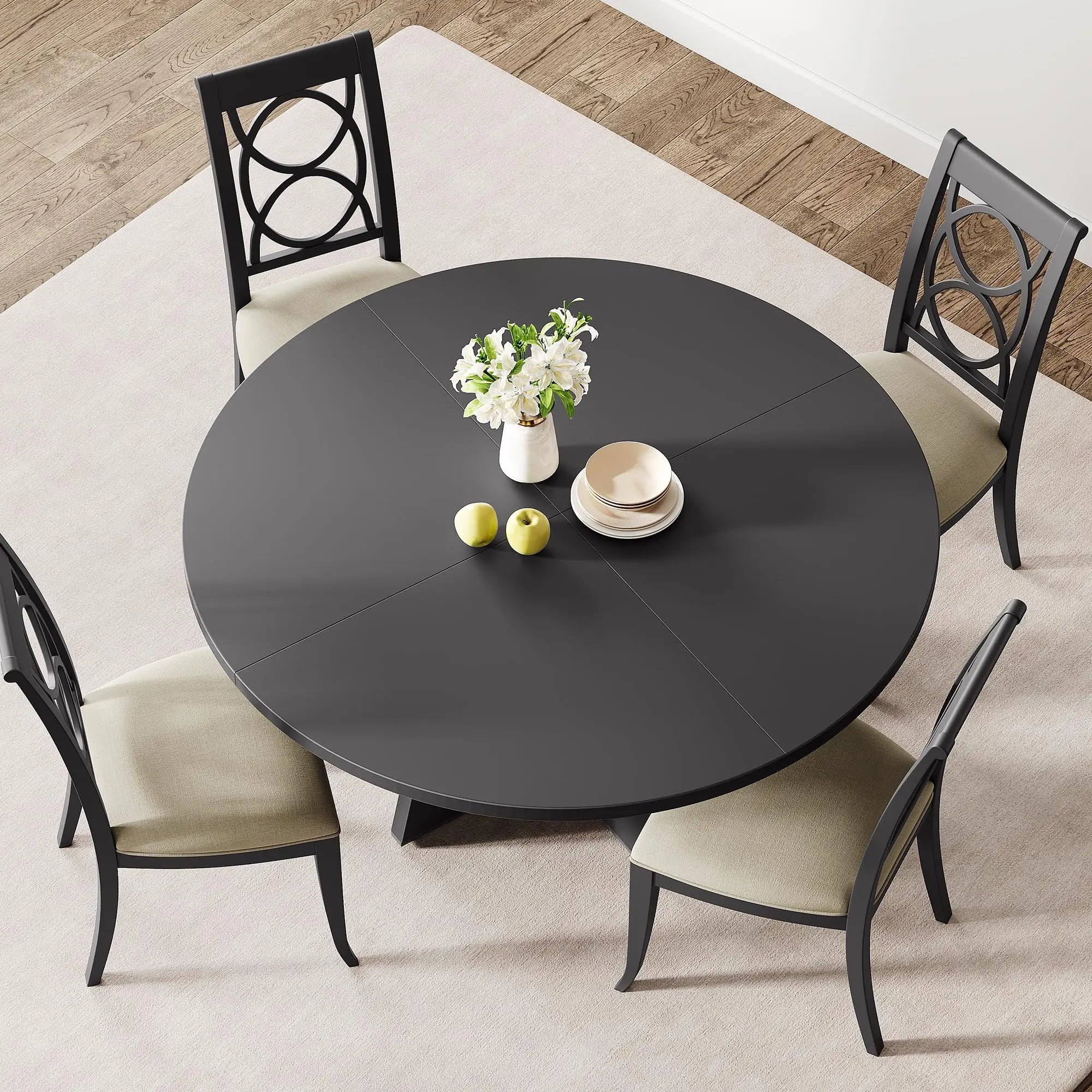 47-Inch Round Dining Table Large Wooden Kitchen Table For 4 to 6,