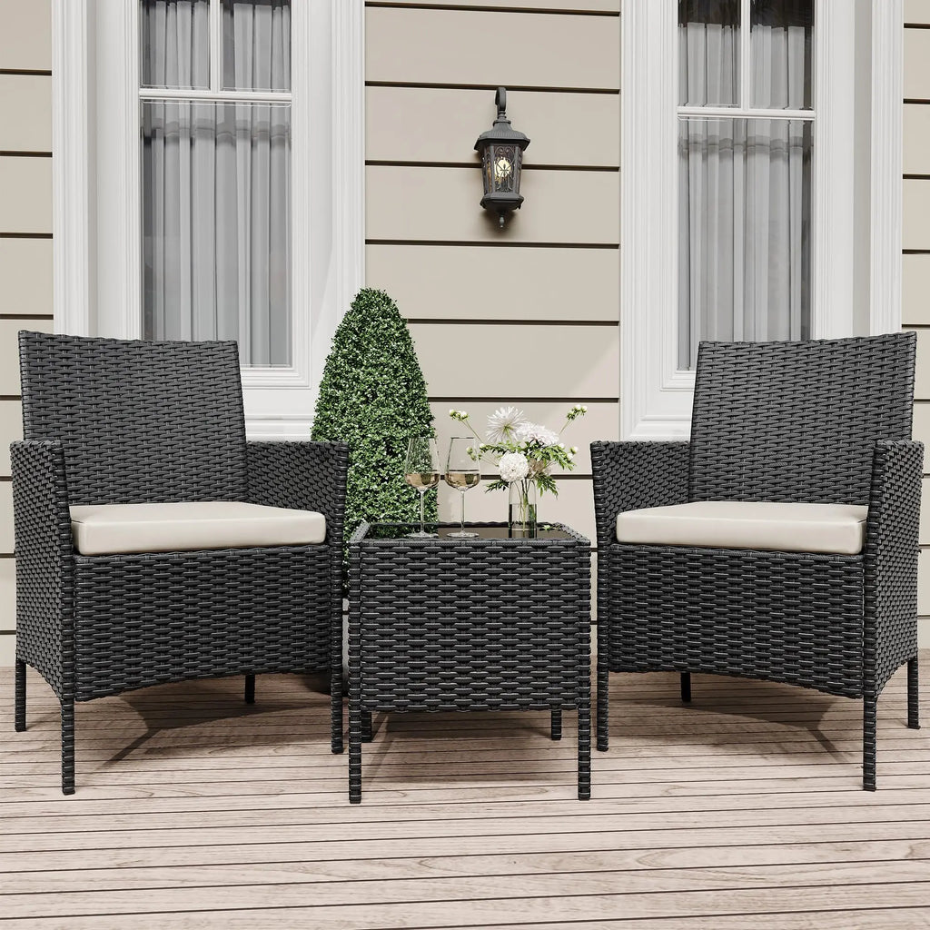 3-Piece Wicker Patio  Set, All-Weather With Glass Coffee Table