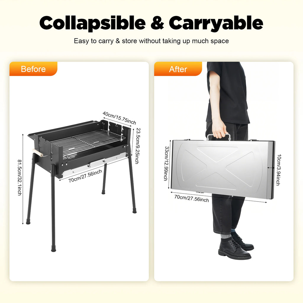 70*40*23.5cm Barbecue Charcoal Grill Stainless Steel Folding Portable