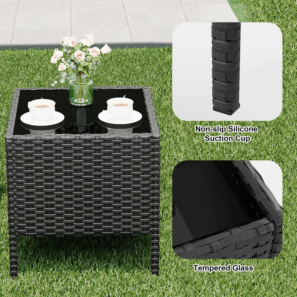 3-Piece Wicker Patio  Set, All-Weather With Glass Coffee Table