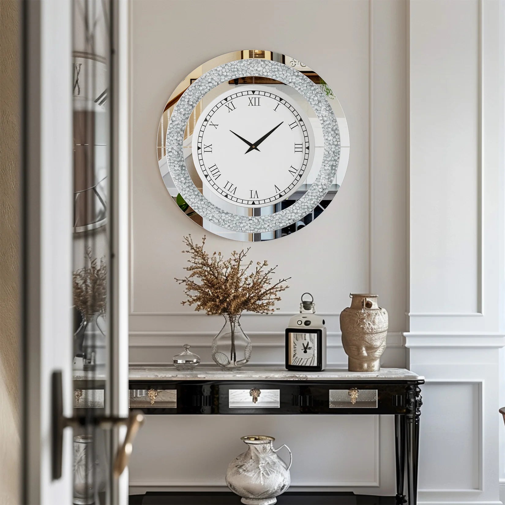 Silver ,Tawny Tinted Round Mirror ,24inch Crystal Sparkle