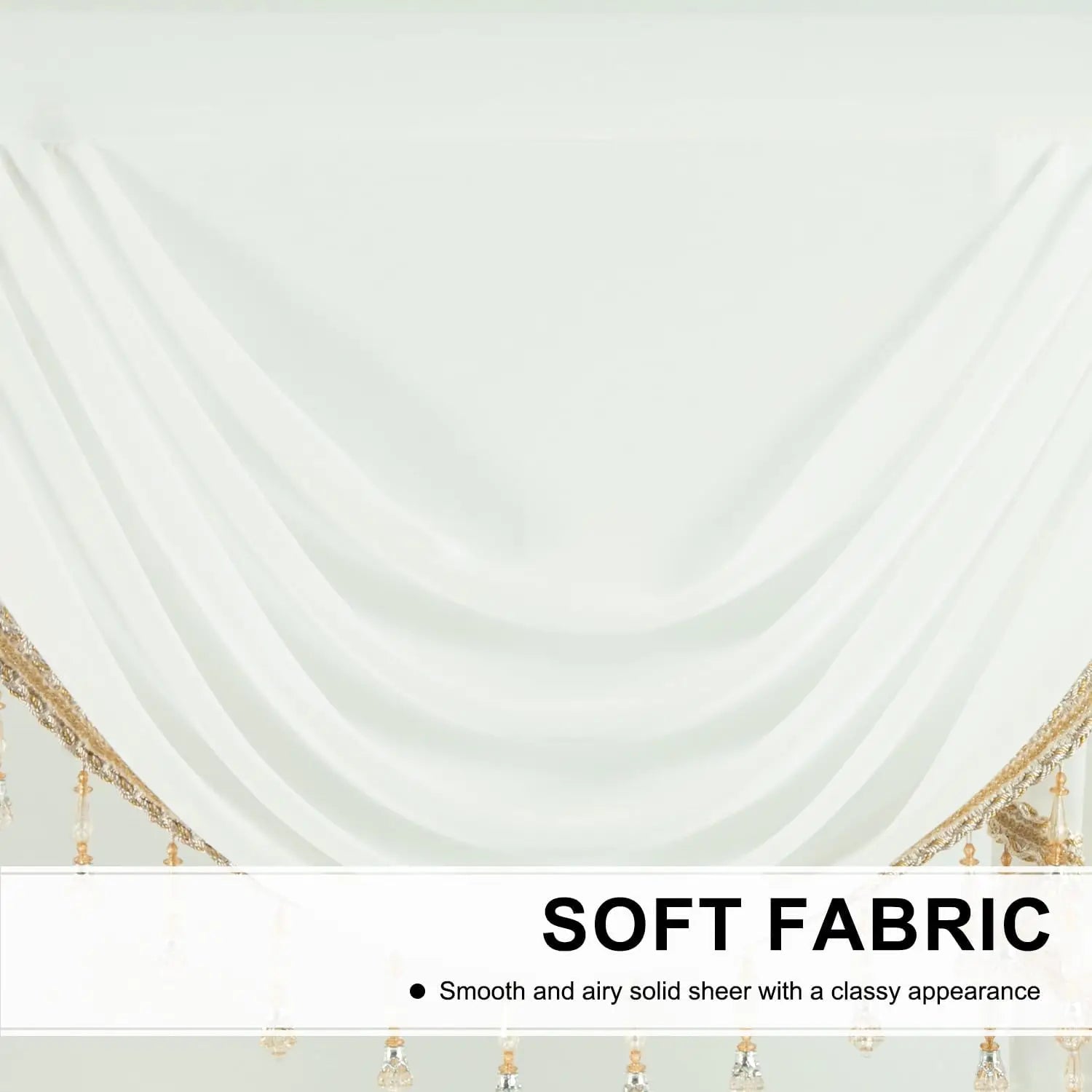 Luxury Sheer Valance with Beaded Tassels - Vintage Waterfall Swag Curtains