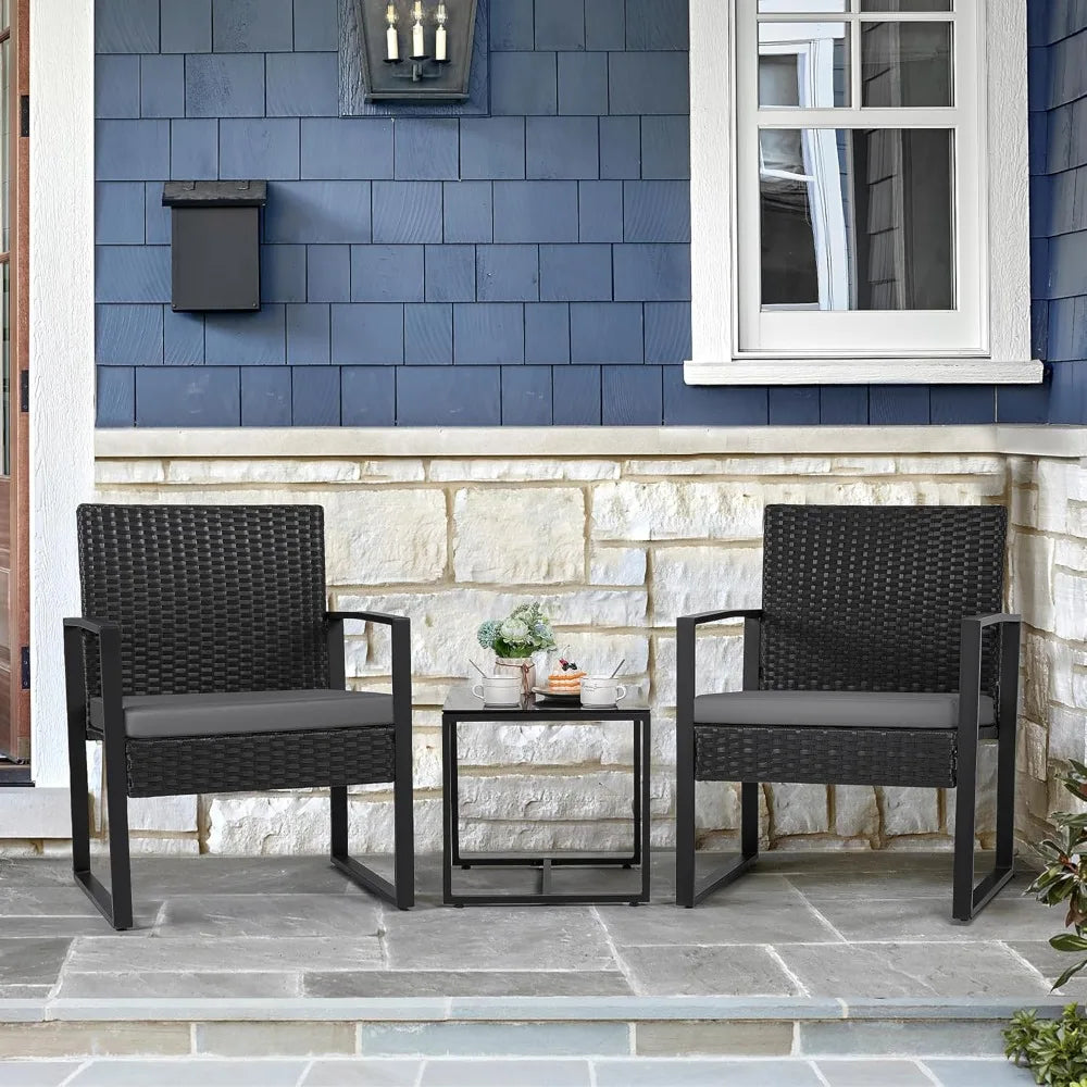 3 Pieces Outdoor Patio Wicker Furniture Set,  with Coffee Table for Yard and Bistro