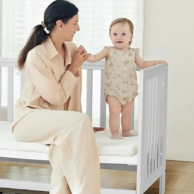 6-in-1 Portable Mini Crib with Mattress / Height Adjustable,