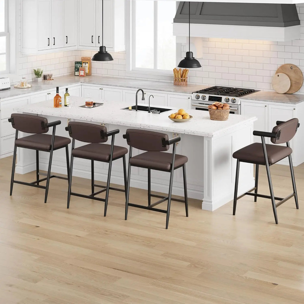 2PCS Counter Height Bar Stools  ,Upholstered PU Leather Dining Chair
