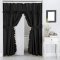 Double Swag Ruffled Fabric Shower Curtain Set with Liner and Roller Rings