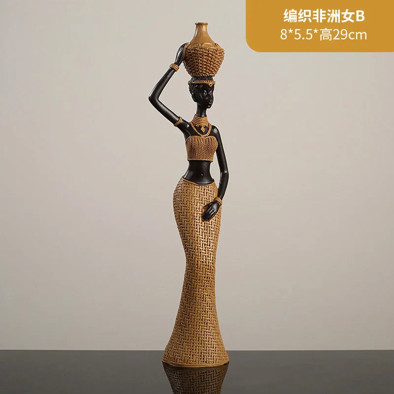 African Tribal Home Decor, Vintage Woven Pattern Resin Sculpture,