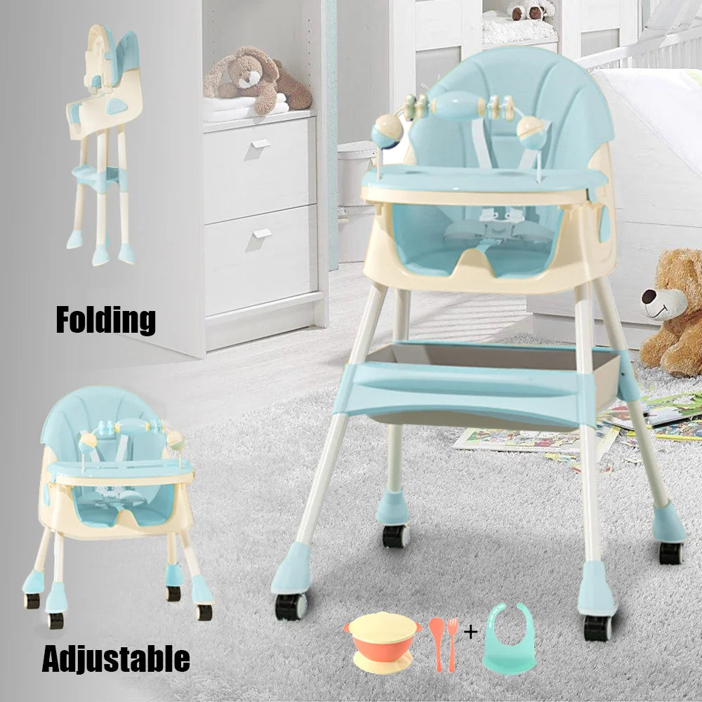 Foldable Baby High Chair 4-in-1 Reclining Feeding Table Chair Seat