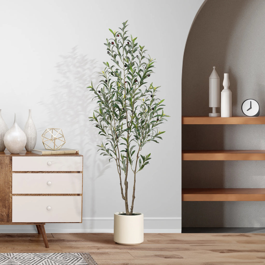 Artificial Olive Tree With Large White Planter,