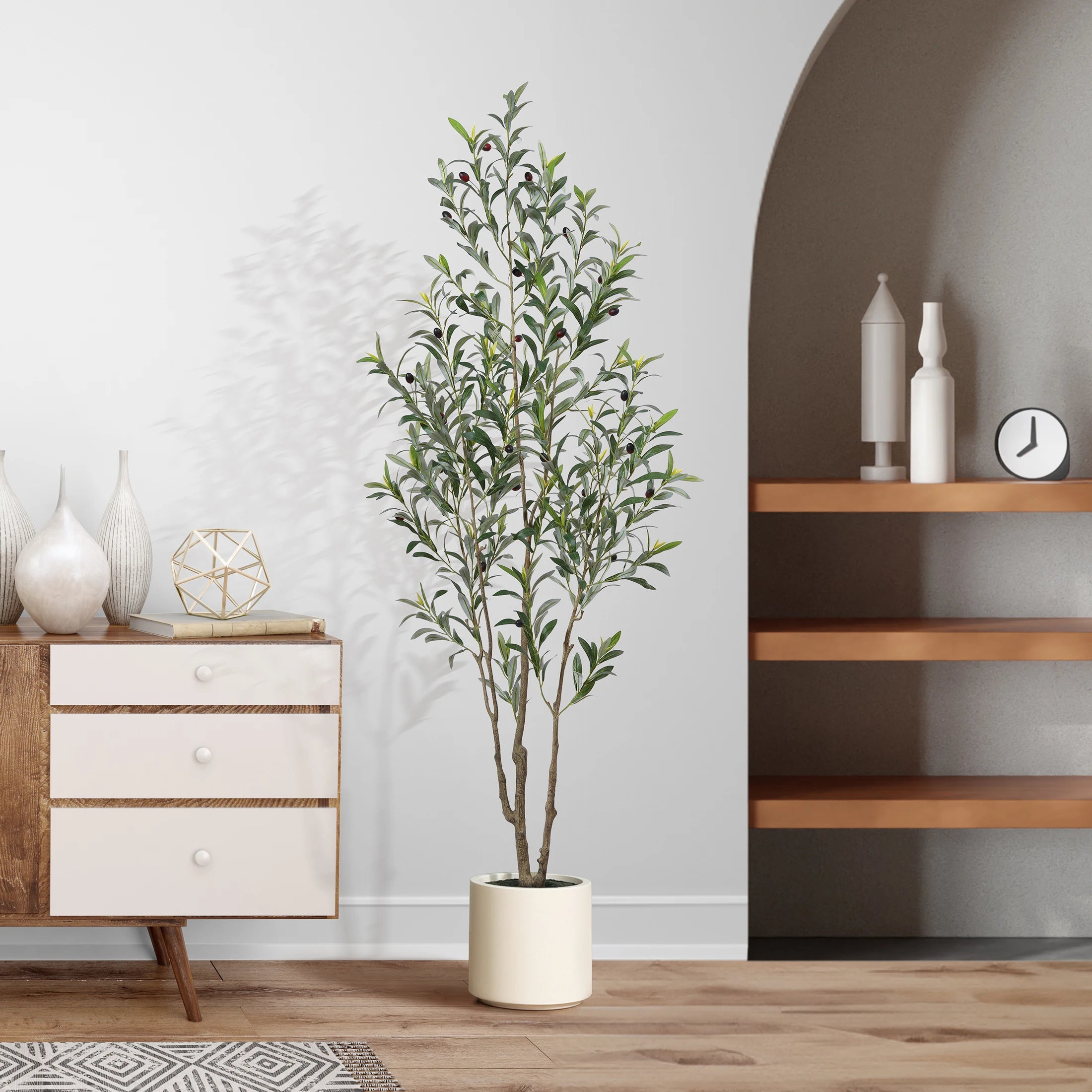 Artificial Olive Tree With Large White Planter,