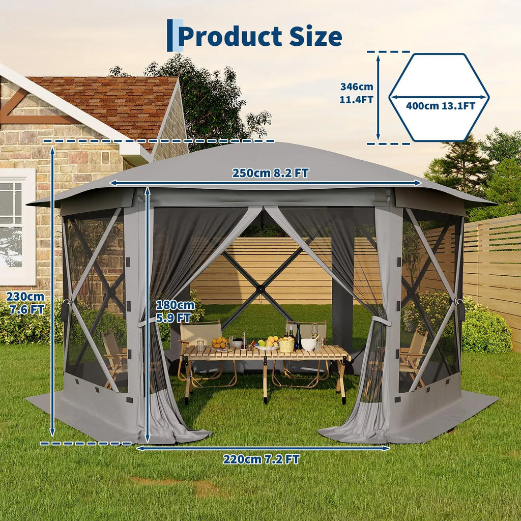 13FT  Gazebo 6-Sided  Canopy Tent With Mosquito Netting,