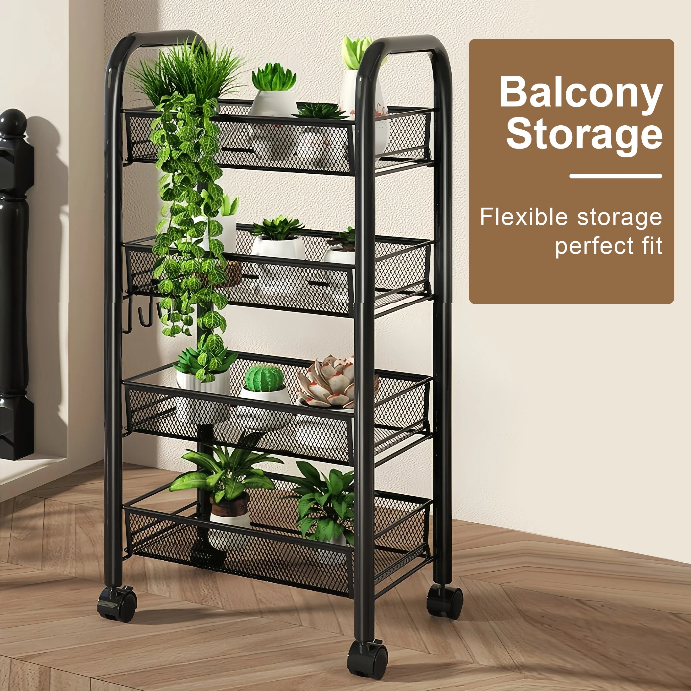 Multilayer Kitchen Storage Rack Metal Utility Cart Stackable