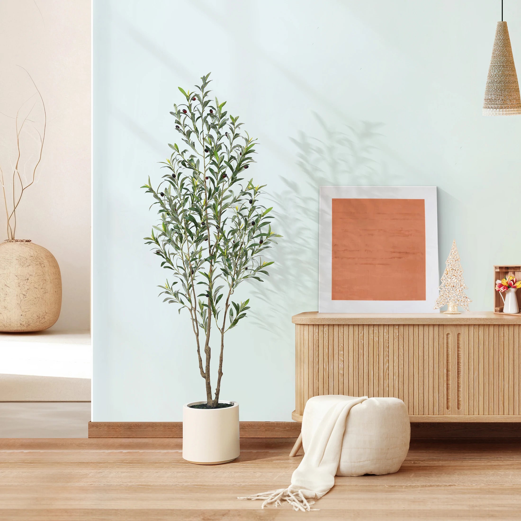 Artificial Olive Tree With Large White Planter,