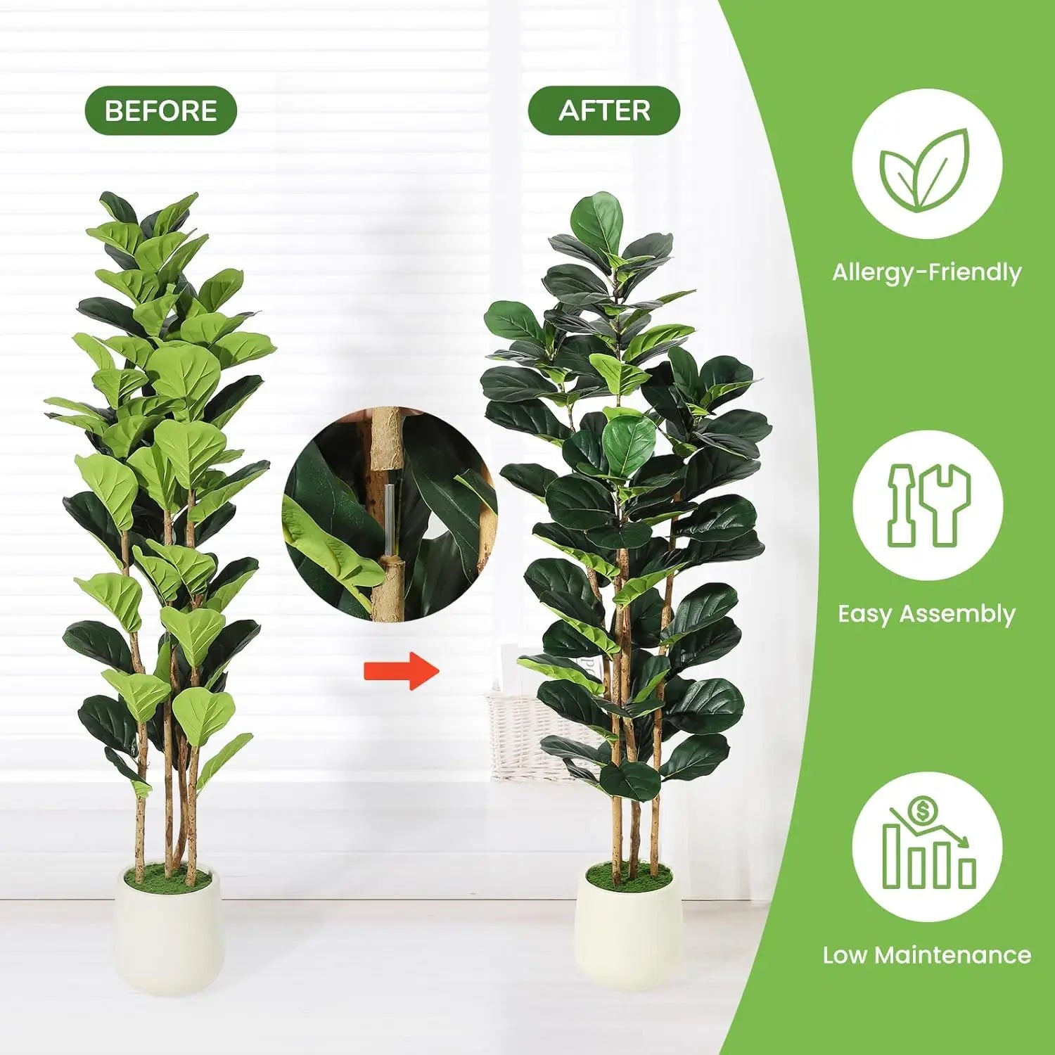 5/6/7 FT Artificial Fiddle Leaf Fig Tree with Pot Faux Trees