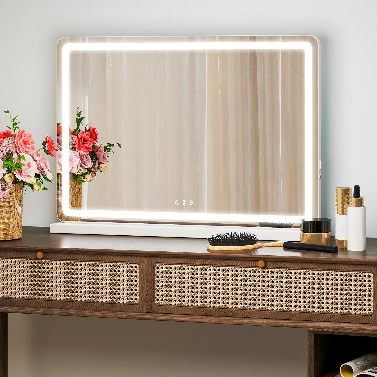 LED Vanity Mirror with Lights Aluminum Frame Bathroom Mirror Dimmable