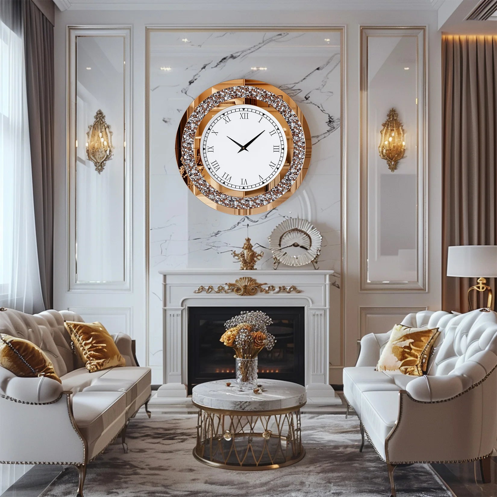 Silver ,Tawny Tinted Round Mirror ,24inch Crystal Sparkle